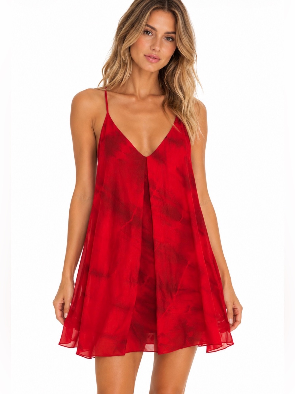 Alice + Olivia Red Stretch Silk Racerback T-Back Mini Dress Size Medium